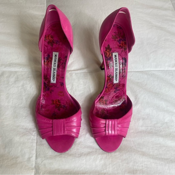 Manolo Blahnik Leather D'Orsay Pumps Peep Toe Stiletto Size 39 1/2 - Picture 3 of 11